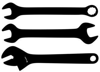 Wrenches in a set. Vector image.