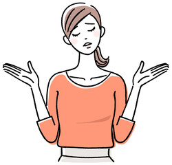 両手を広げてあきらめ顔の女性