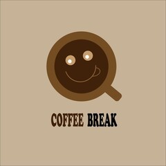 Doodle fun smiling face. flat Vector Logo Design Template Element for Coffee Shop, Cafeteria and Restaurant Logos.