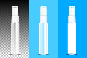 perfume bottle clear spray on transparent background, packaging bottle spray, transparent bottle spraying mockup, 3d illustration