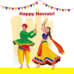 
Creative Navratri Graba mahotsav poster design, Indian couple playing Garba