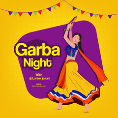 creative Navratri Graba mahotsav poster design, Indian couple playing Garba
