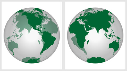 Transparent world globe map planet earth with back side visibility. Western and Eastern Hemisphere.