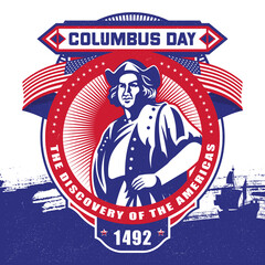Naklejka premium Columbus Day with America flag Badge illustration