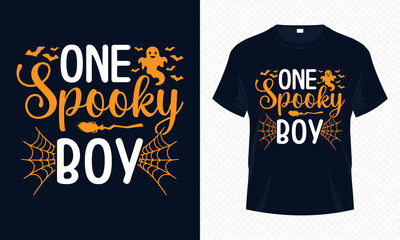 One Spooky Boy – Boy Halloween T-shirt Design Vector. Good for Clothes, Greeting Card, Poster, and Mug Design.