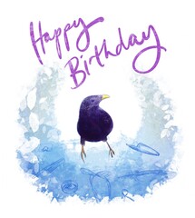 Bower Bird Birthday Greeting illustration