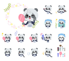 美容に関するパンダの女の子のセット