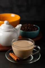 Obraz na płótnie Canvas Cup of coffee with creamy milk.
