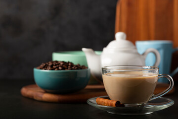 Cup of coffee with creamy milk.