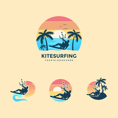 Kite surfing design concept, illustration silhouette, vector - obrazy, fototapety, plakaty
