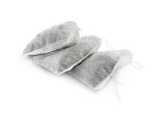 Tea bags on white background