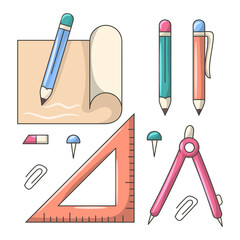 Architect's equipment Colored vector illustration with simple hand drawn sketching style 