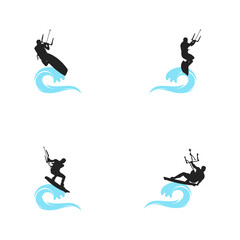 Kite surfing design concept, illustration silhouette, vector