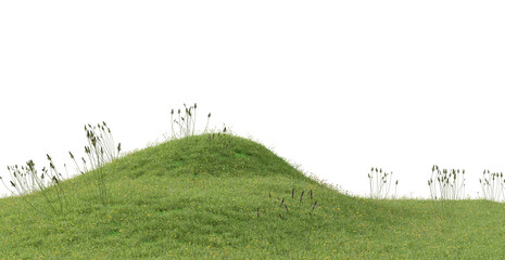 Grassy hill on a white background, 3d rendering