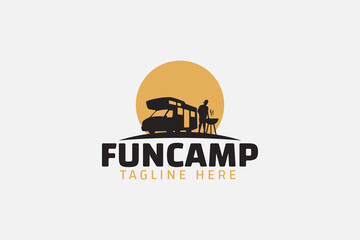 Fototapeta na wymiar Fun camp logo vector graphic for any business especially for outdoor activity, holiday, trip, travelling, sport, adventure, etc.