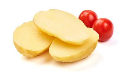 Boiled young potatoes, close-up, isolated on white background.