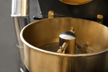 Modern coffee roaster cooling tray, closeup view