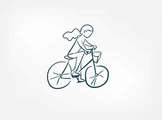 bike girl people isolated doodle simple vector set isolated