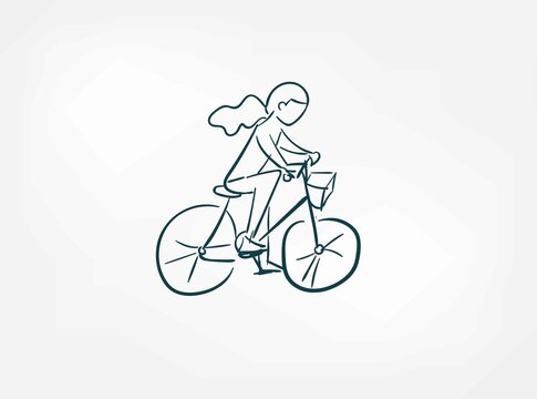 Bike Girl People Isolated Doodle Simple Vector Set Isolated