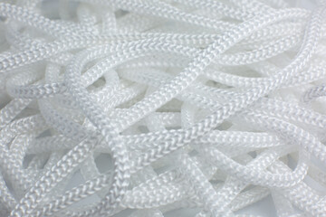 White cotton rope texture background. Thread Macro photo, close up.