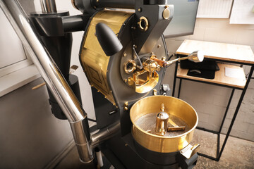 Modern roaster for coffee beans indoors
