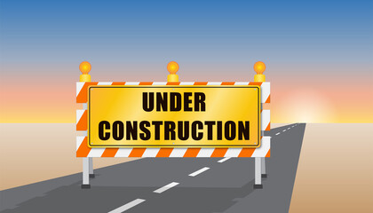Under Construction road sign and barrier - Vector Illustration