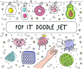 Anti-stress game for kids. Pop it. Popit. Simple Dimple. Vector Illustration. Doodle set. Hand drawn. - obrazy, fototapety, plakaty