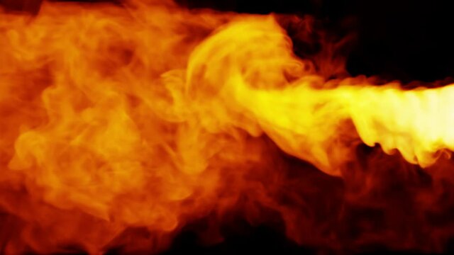 Fire waves released from right to left on black background, Fire VFX Video Element. 3d render