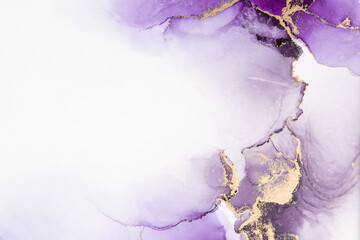 Purple gold abstract background of marble liquid ink art painting on paper . Image of original...
