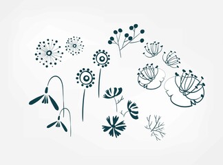 floral doodle vector set sketch design elements isolated