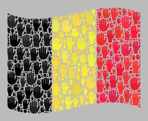 Mosaic waving Belgium flag designed of raised choice hand icons. Vector political collage waving Belgium flag done for official applications. Belgium flag collage is organized of agree palms.
