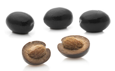 picled dark olives of natural view isolated on white