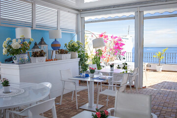 View of seaside restaurant on the empty terrace