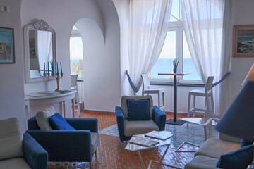 Elegant and modern interior of a hotel in a seaside resort