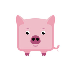 Pink piglet square vector icon. Pig symbol