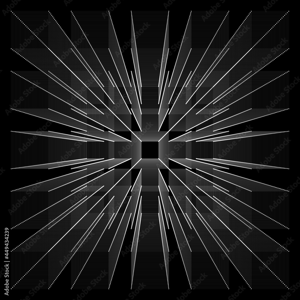 Poster abstract background with squares. perspective white lines over black background.