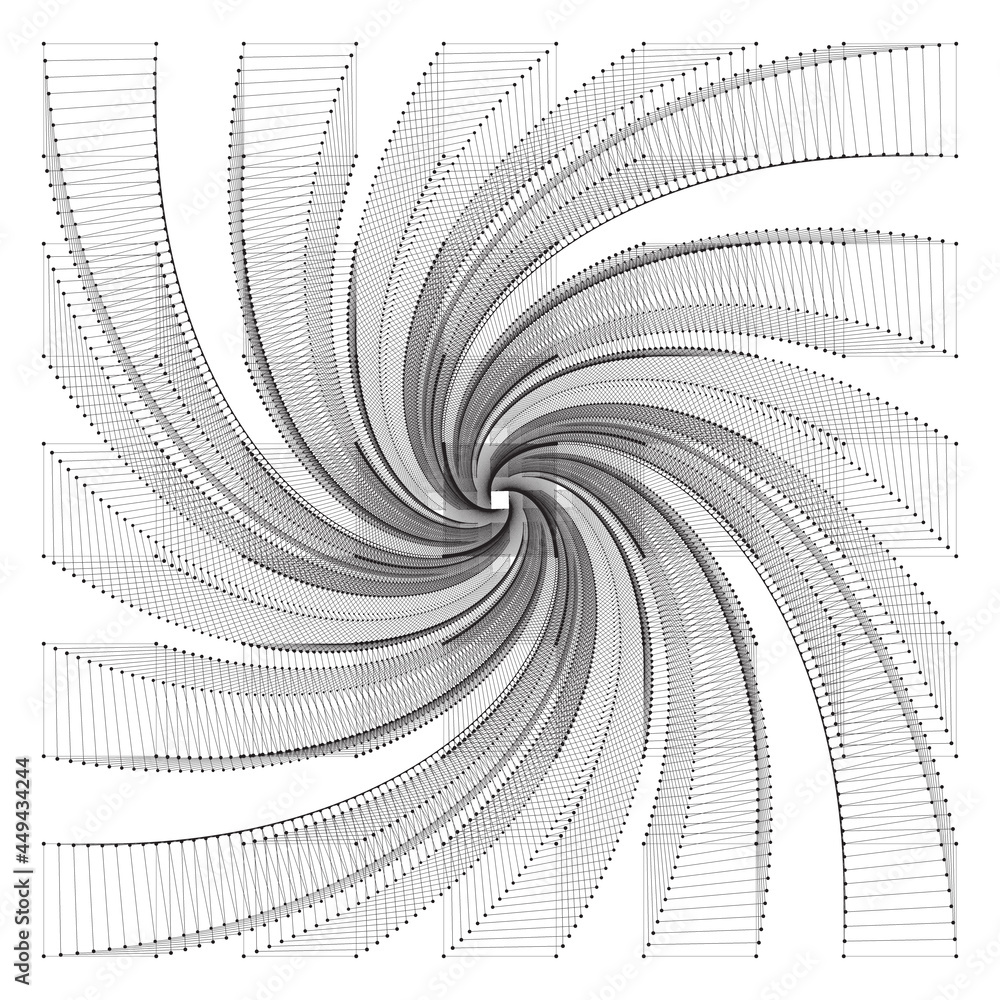 Poster Spiral with squares and dots as abstract wireframe model.