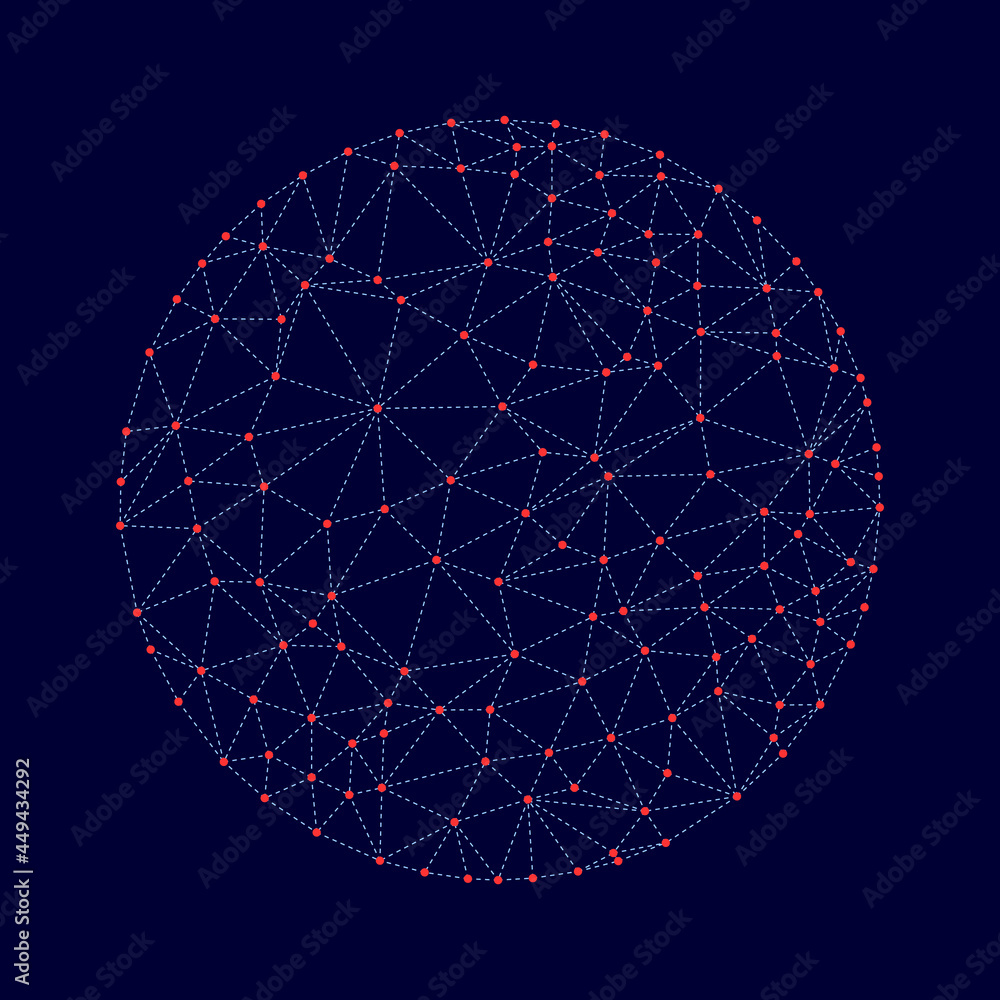 Fototapete wireframe sphere model with dots and dot lines.