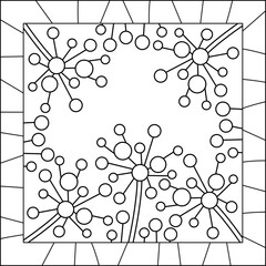Coloring book for adults and older children. Abstract floral Decorative square composition.