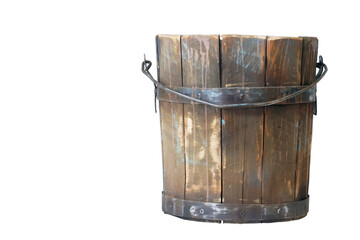 Old wooden buckets isolated on white background