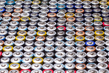 used in several rows arranged AAA batteries of different colors and manufacturers