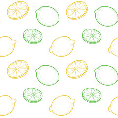 Drawings of Lemon and Lime. Seamless vector pattern.