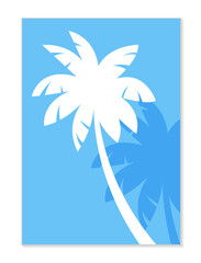 Seascape and nature. Abstract illustrations of the sea, blue sky, palm trees. Illustration for poster, card, banner, cover. Tropical background.