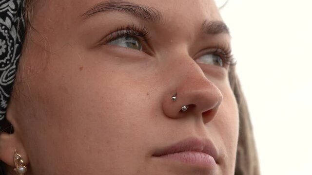 girl with pierced nose close up