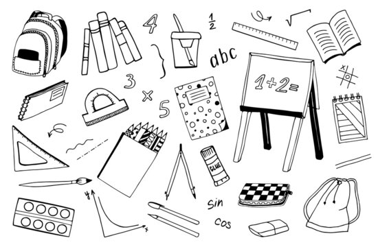 A set of hand-drawn vector school icons. Back to school, education, study