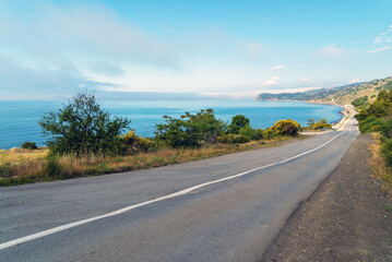 A road along the Black Sea coast. Crimea.The village of Morskoye.