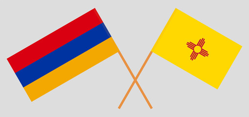 Crossed flags of Armenia and the State of New Mexico. Official colors. Correct proportion