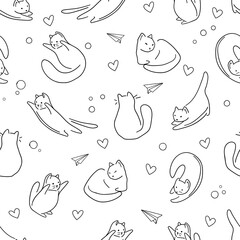 Cat seamless pattern. Cat doodle. Playing cats vector pattern 