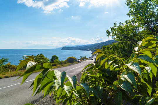 A winding road along the Black Sea coast. Crimea.The village of Morskoye.
