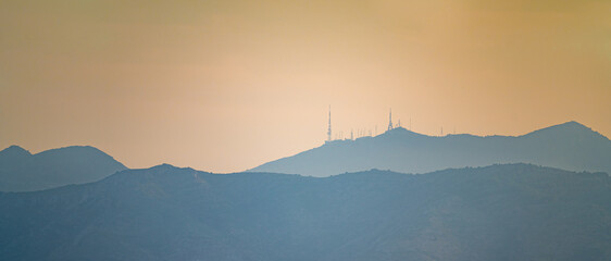 Panoramic views of the Sierra de Málaga during sunset on a summer day